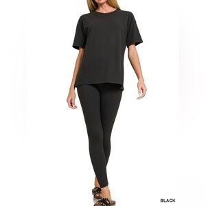 Zenana Brushed Black Microfiber Loungewear Set